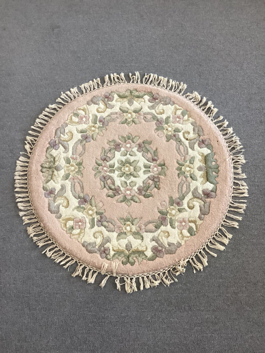 2x3 Pink French Aubusson Round Rug