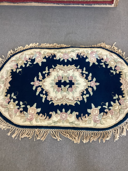 2x3 Blue French Aubusson Round Rug