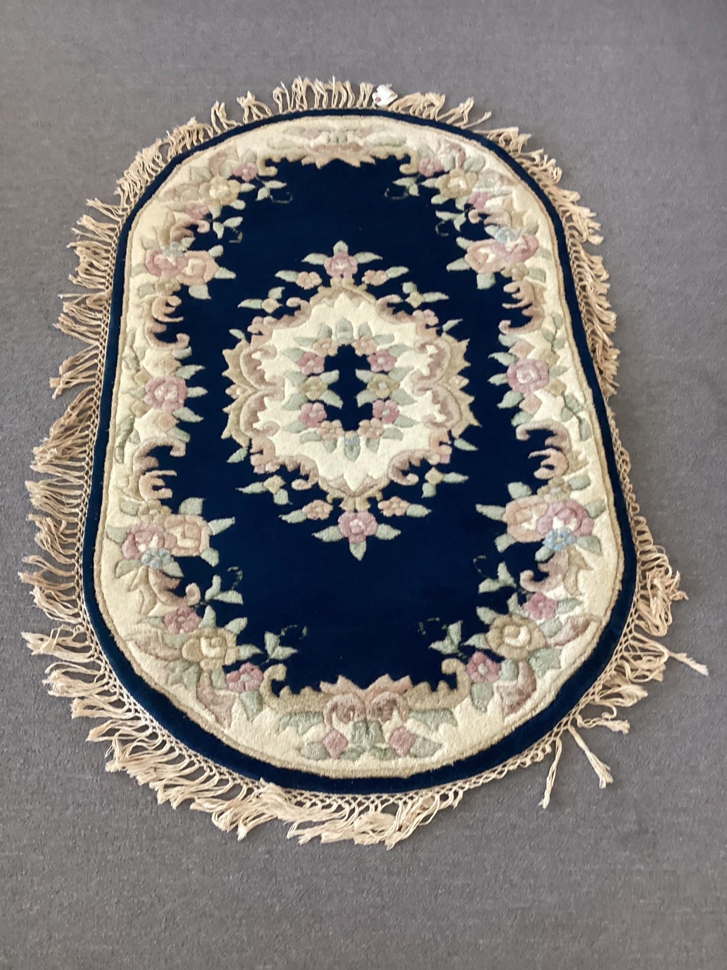 2x3 Blue French Aubusson Round Rug