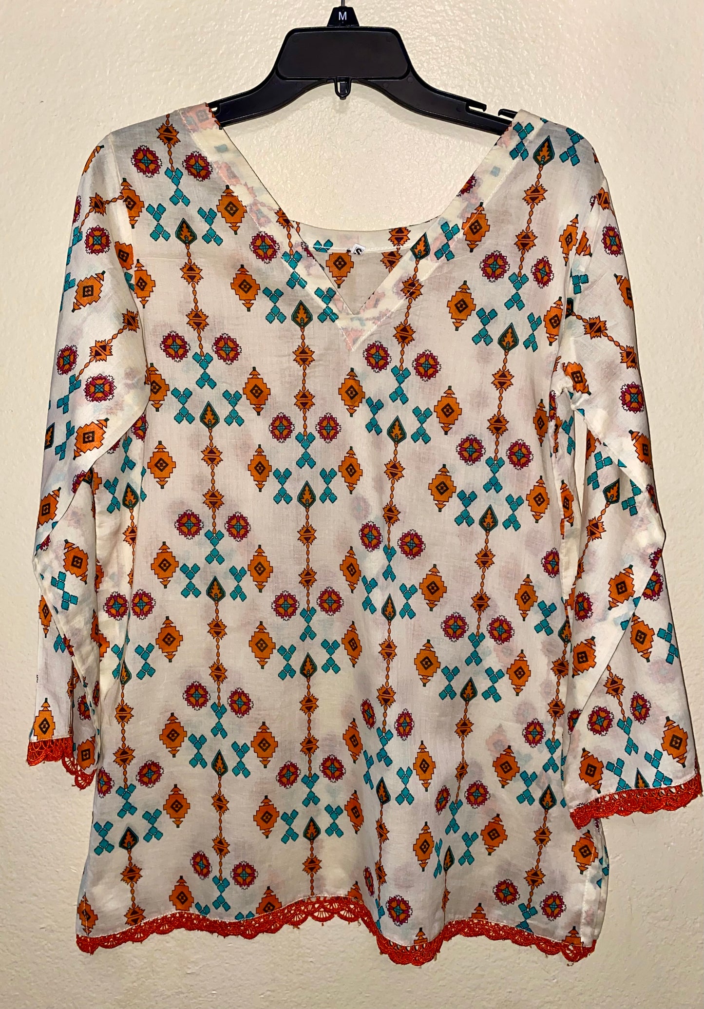 White Colorful Summer Blouse