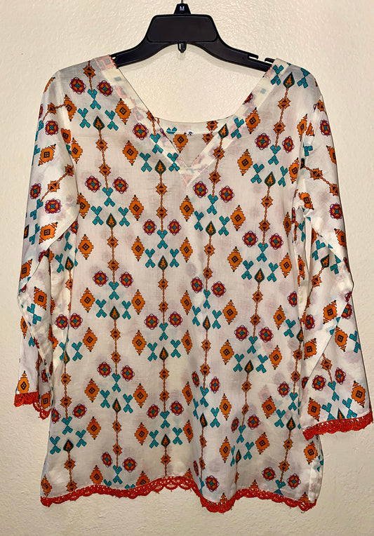 White Colorful Summer Blouse