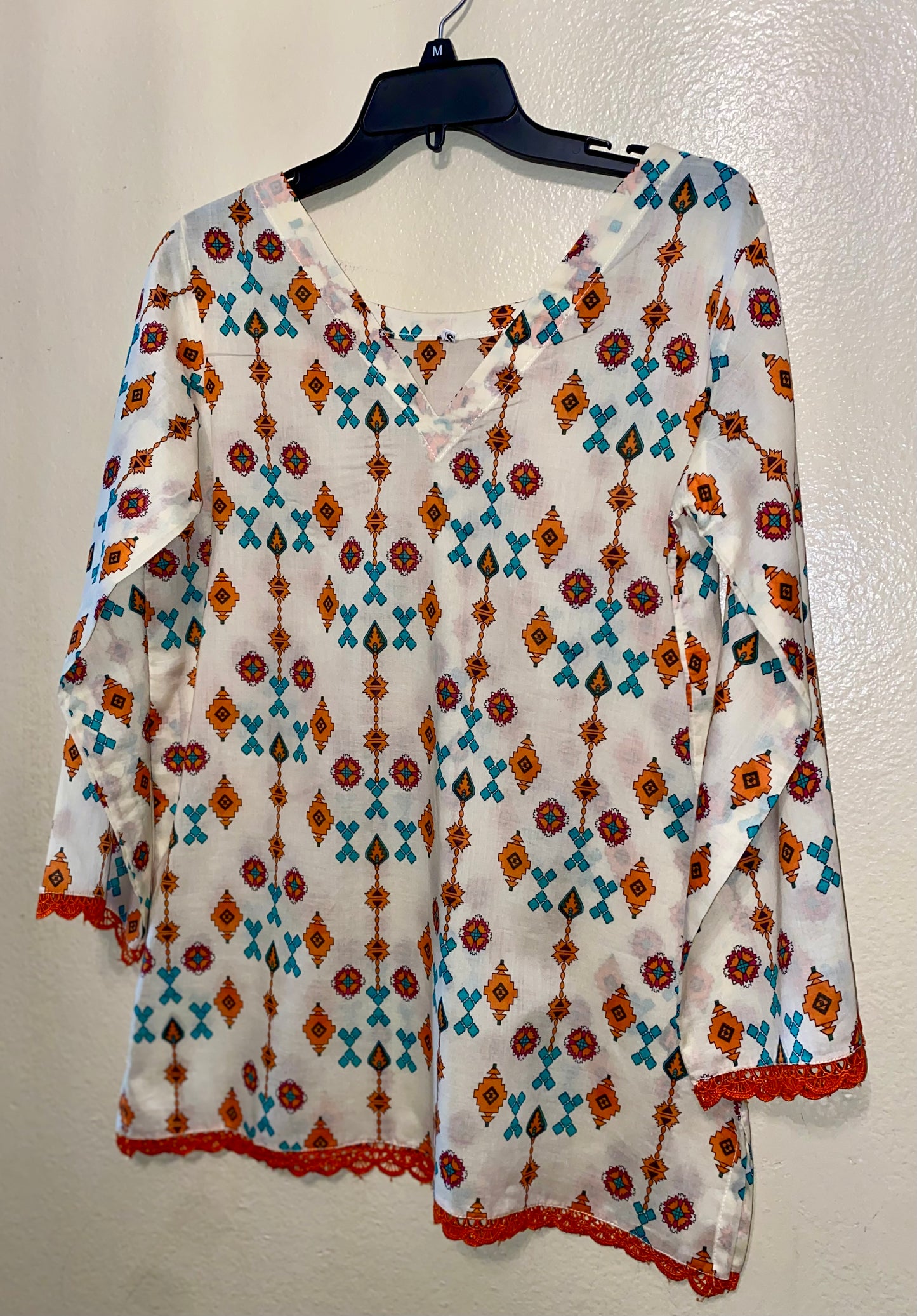 White Colorful Summer Blouse