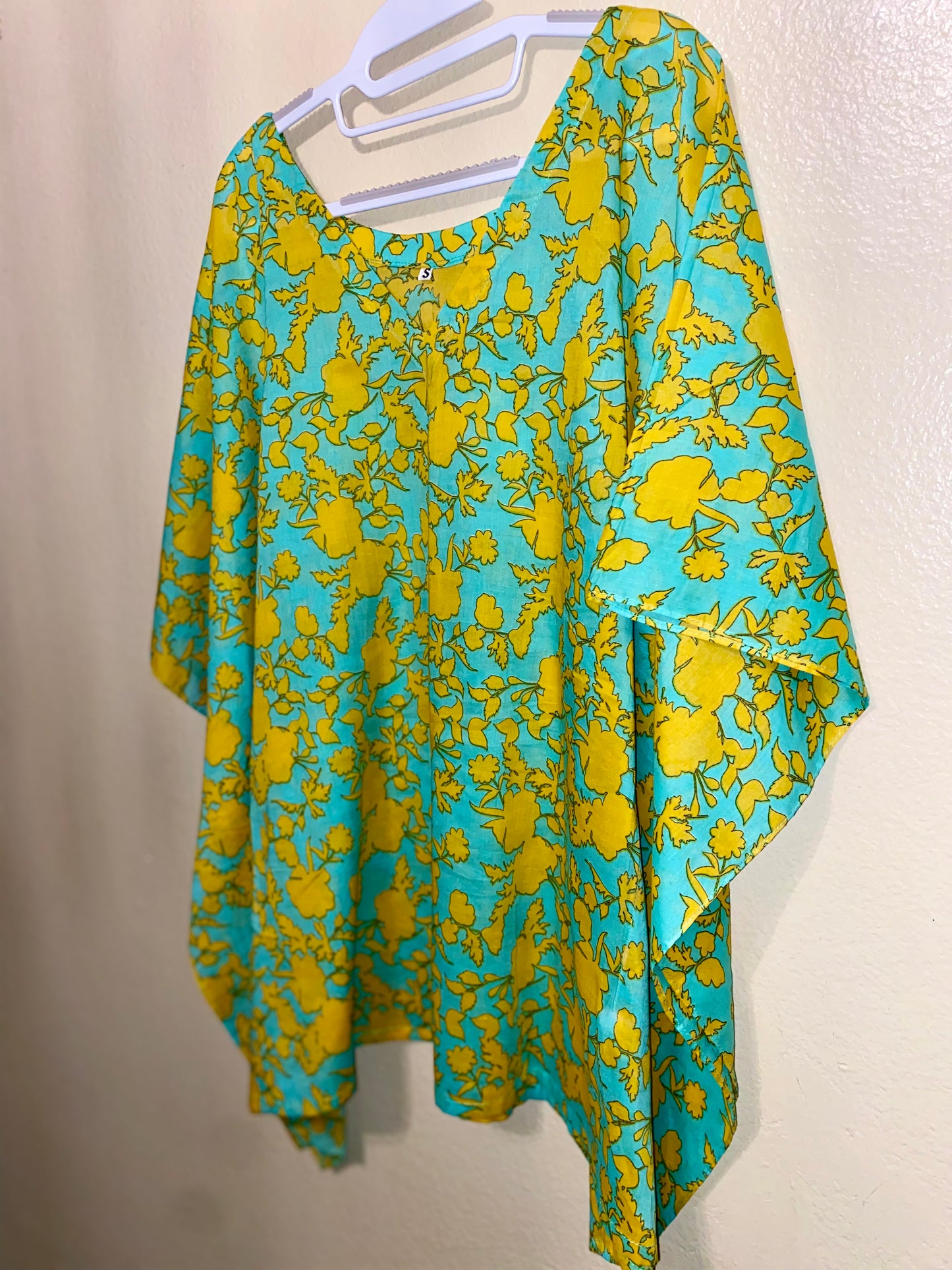 Turquoise Poncho with Yellow Florals