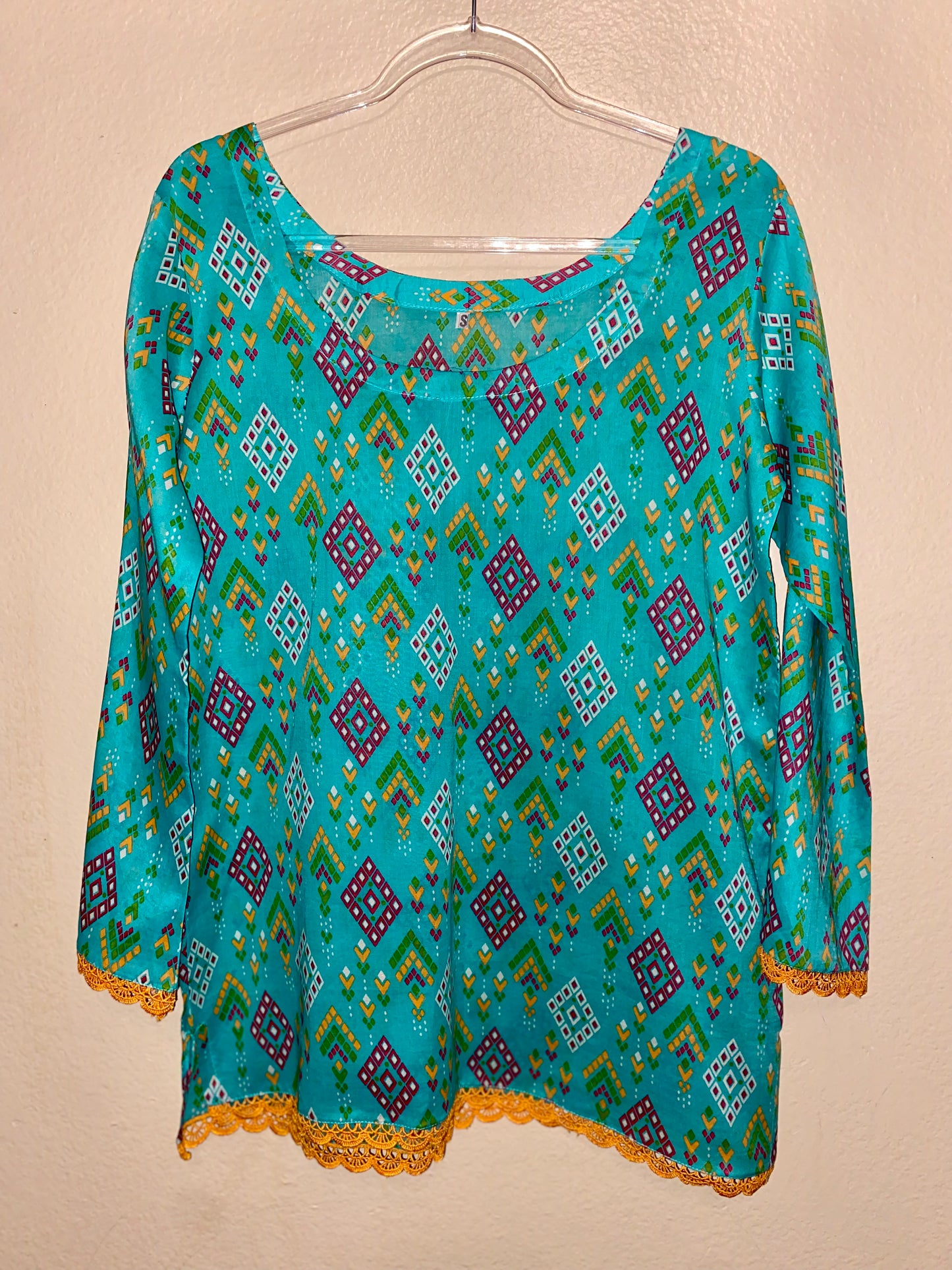 Light Blue Geometric Design Blouse