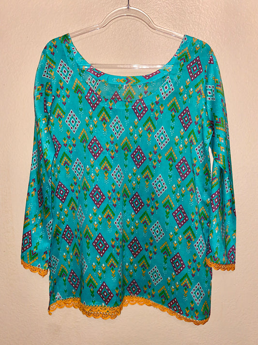 Light Blue Geometric Design Blouse