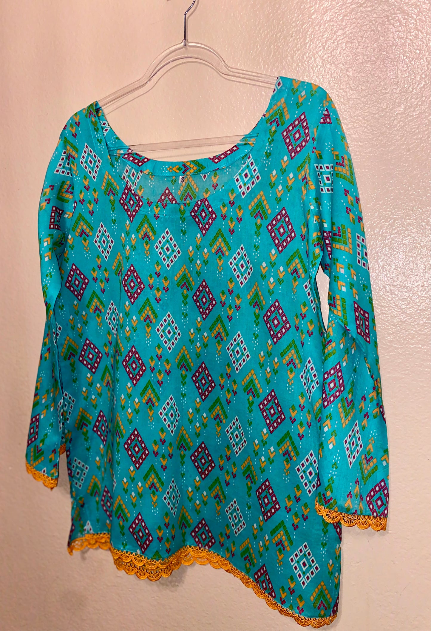 Light Blue Geometric Design Blouse
