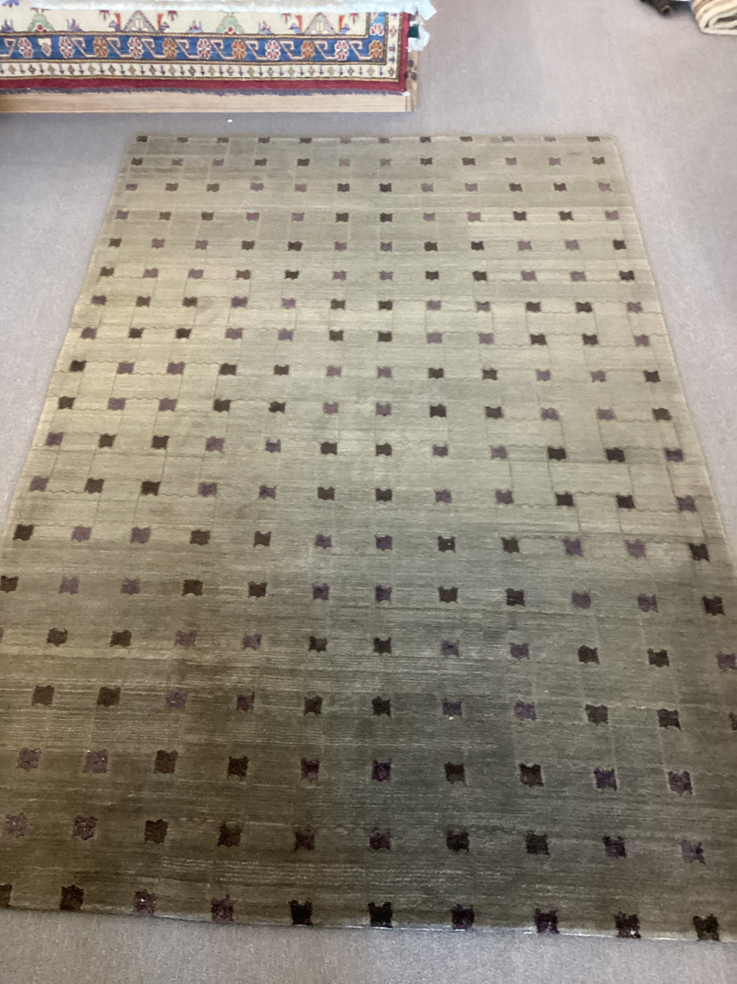 5’9 X 8’7 Dark Green Indo Tibet Rug