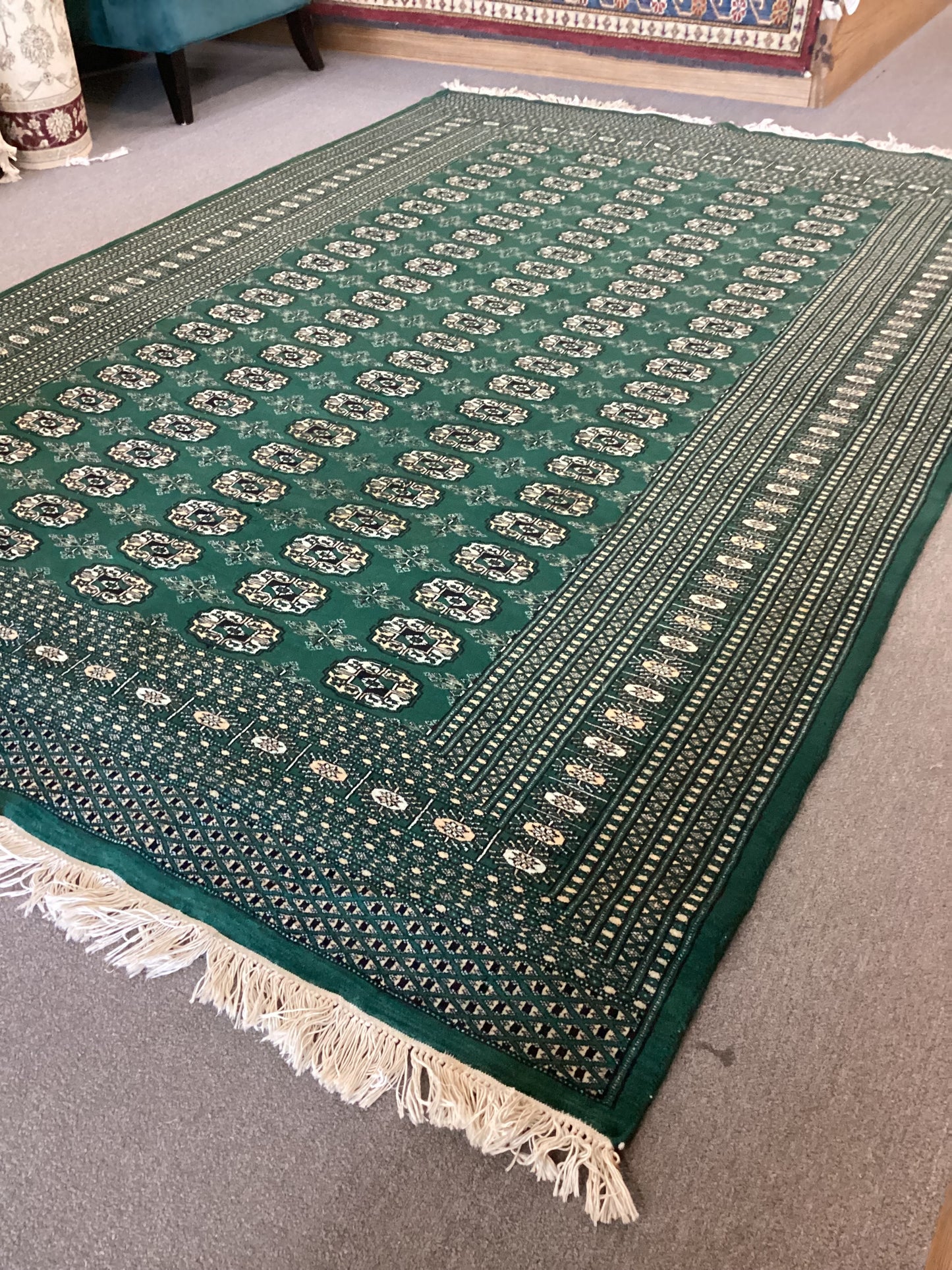 6’3 X 9’1 Green Bokahara Geometric Rug