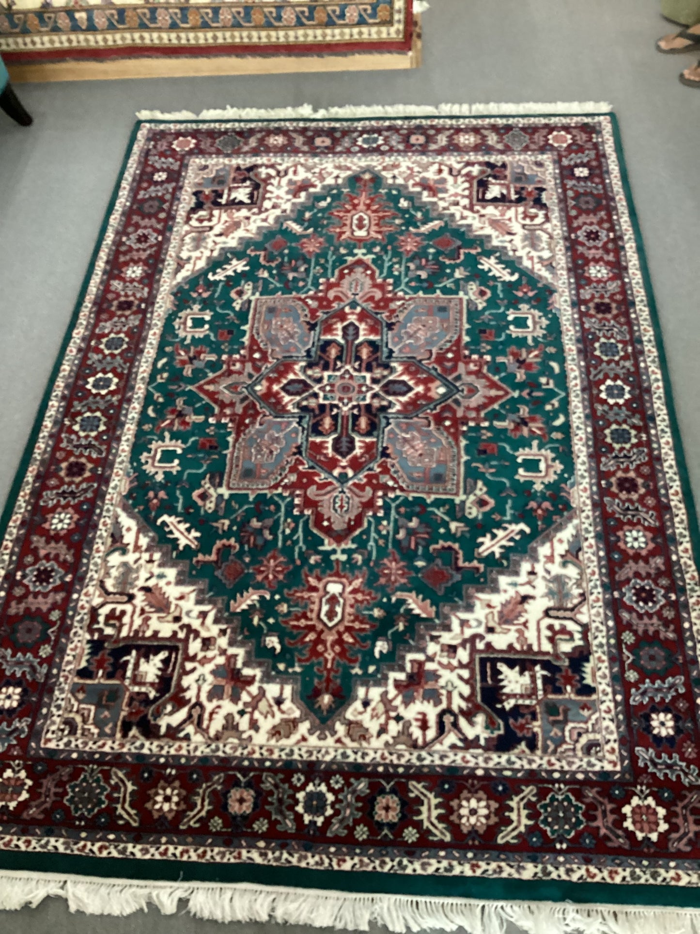 6’1 X 8’10 Green Indo Persian Heriz Rug