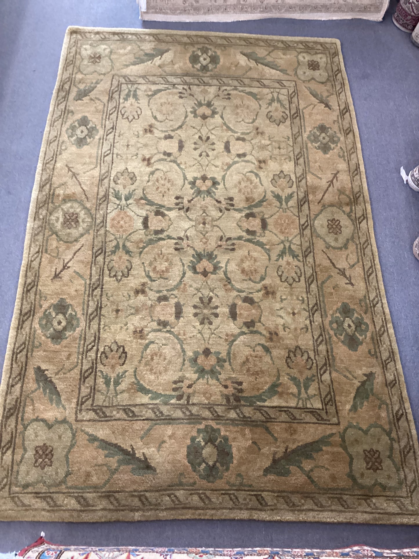 6’1 X 9’8 Green Indo Tibet Rug