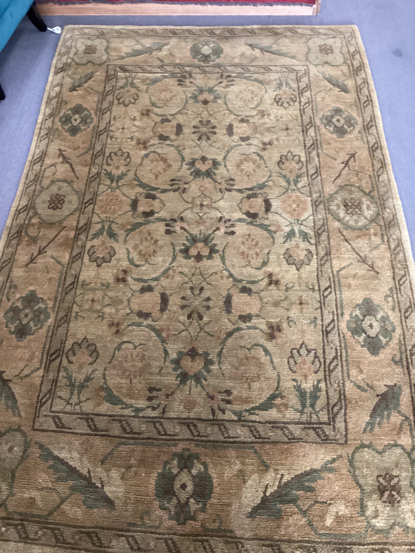 6’1 X 9’8 Green Indo Tibet Rug