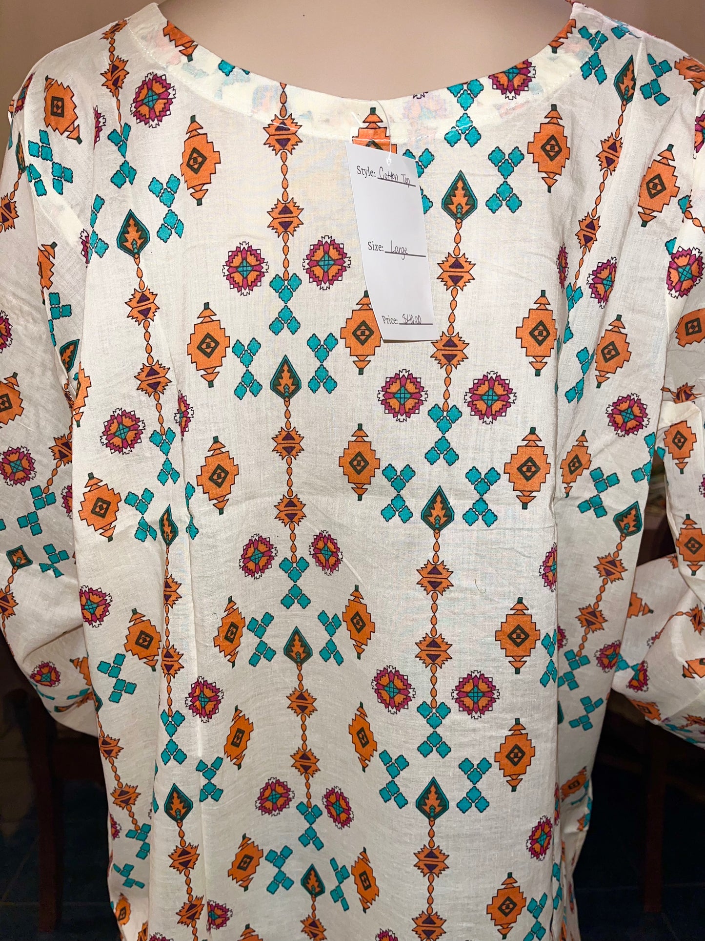 White Colorful Summer Blouse